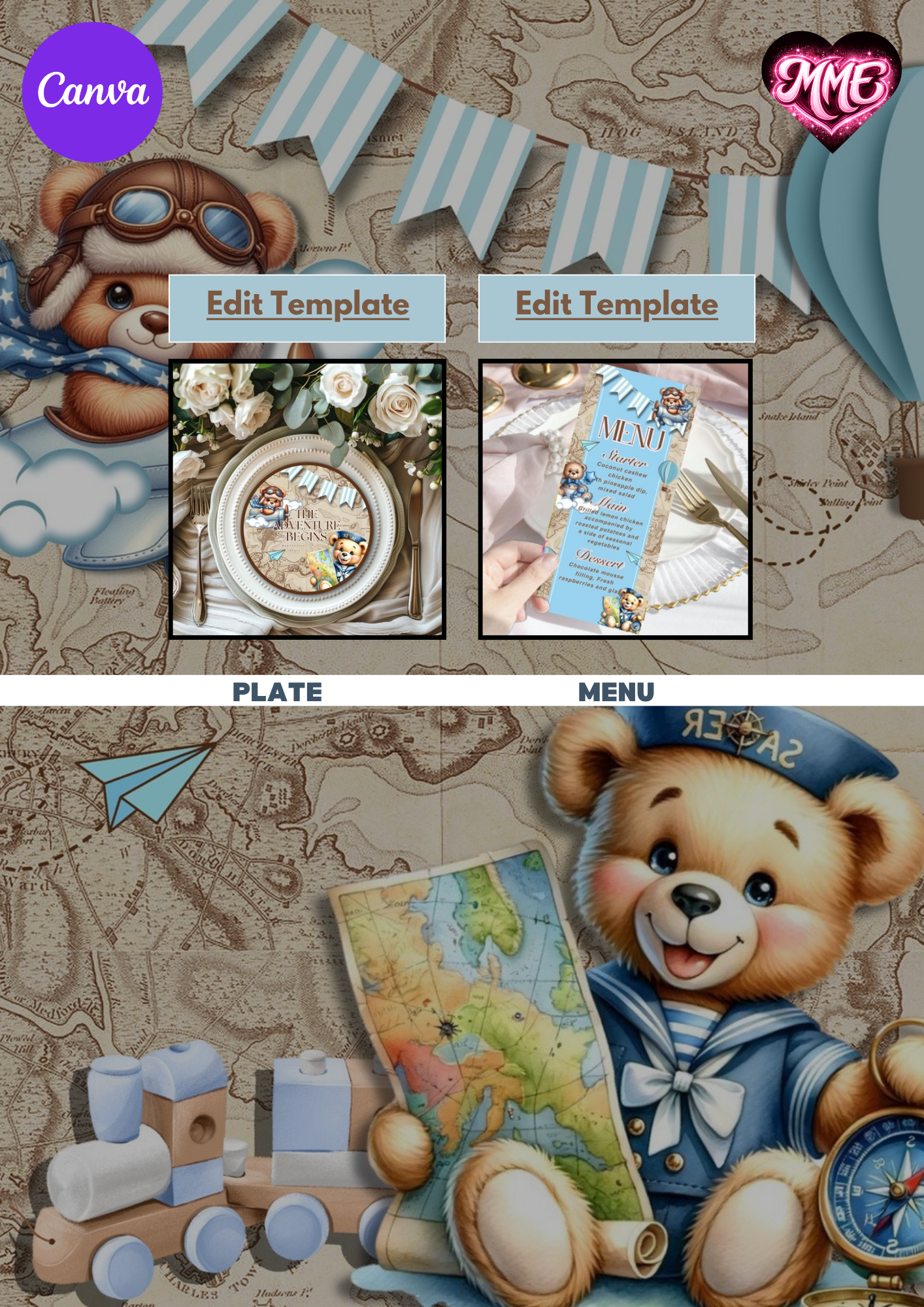 Boy Adventure Begins Baby Shower Canva Template -Digital Download | Minted Moments