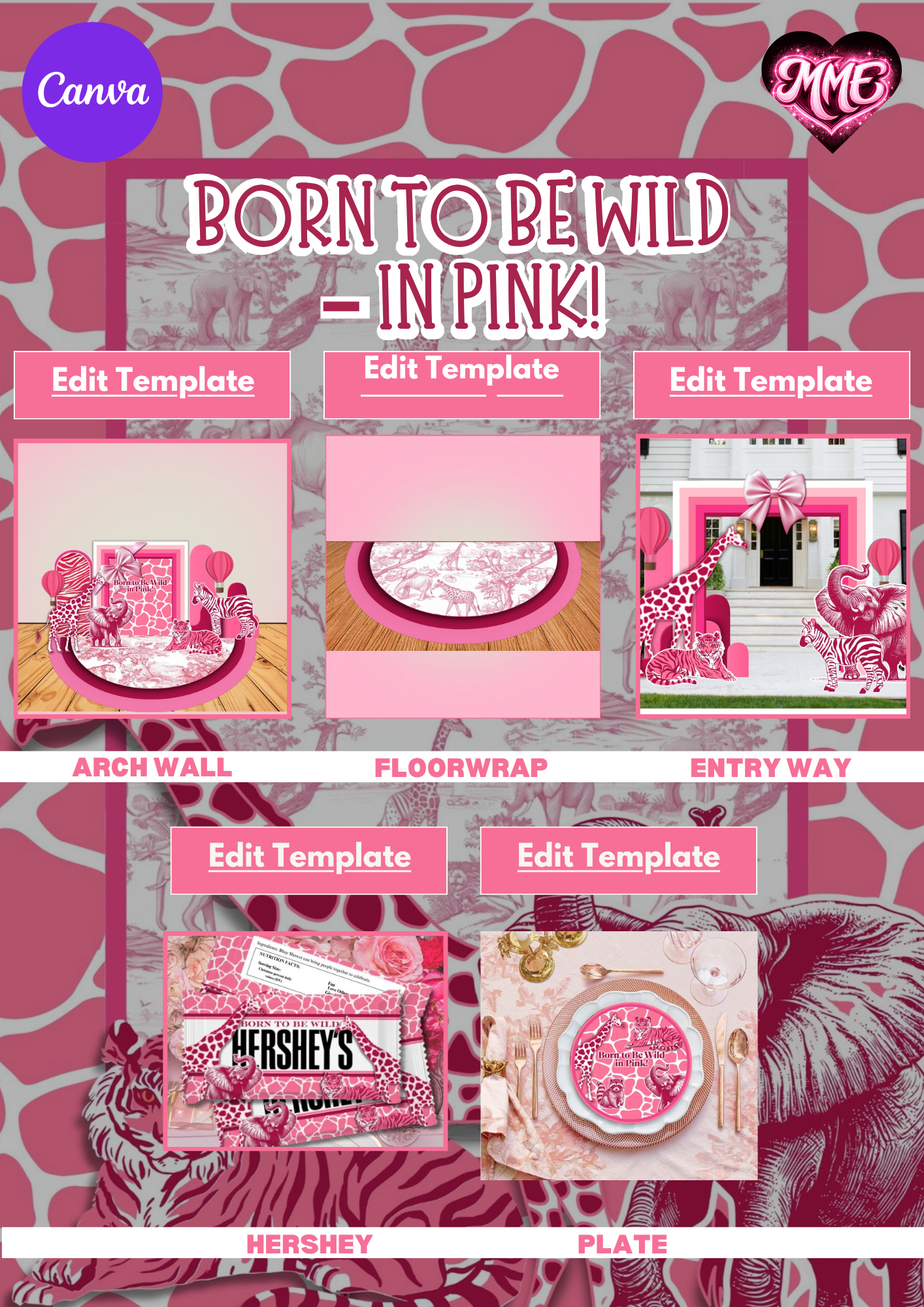Born To Be Wild Baby Shower Canva Templates - Digital Download
