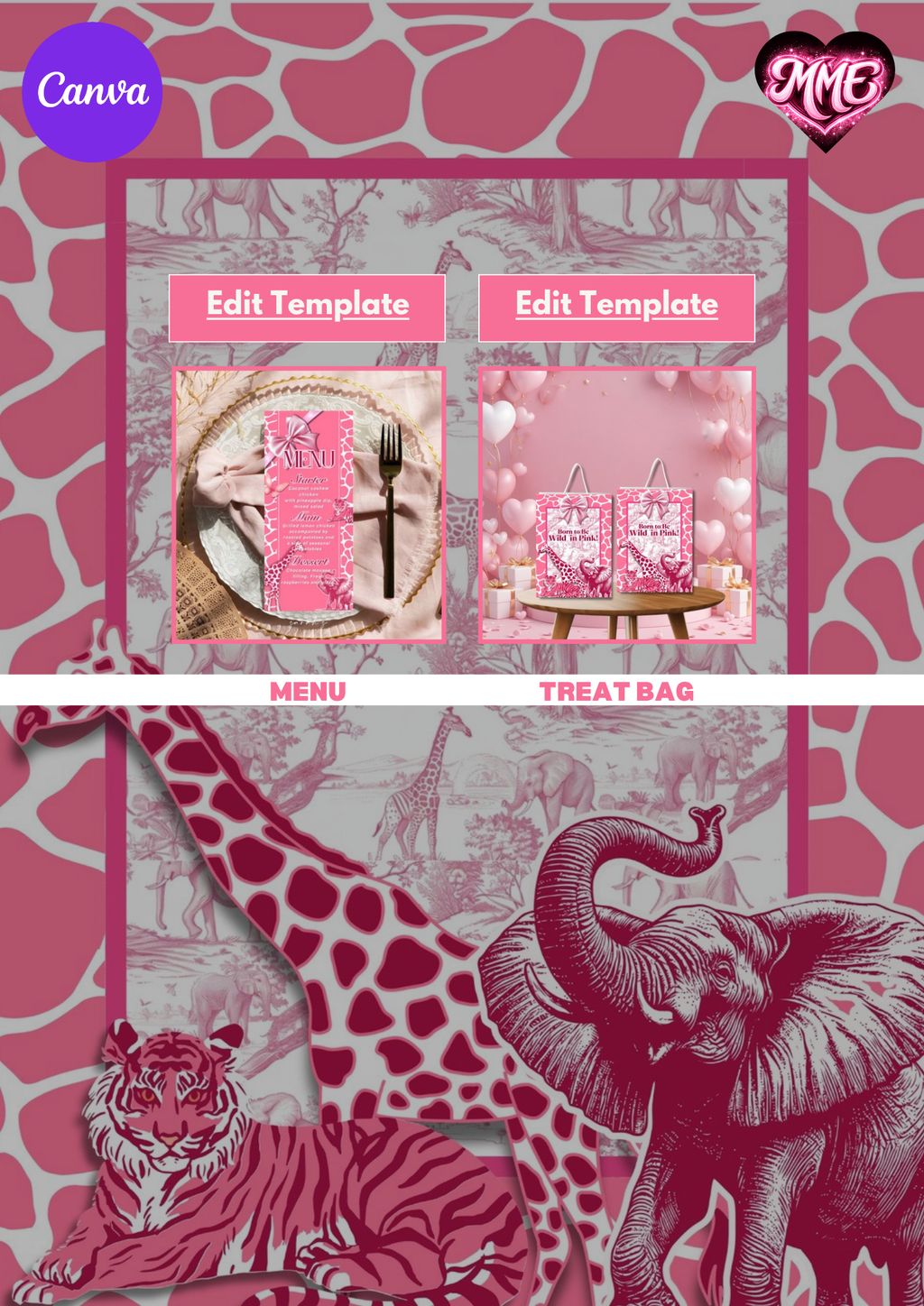 Born To Be Wild Baby Shower Canva Templates - Digital Download