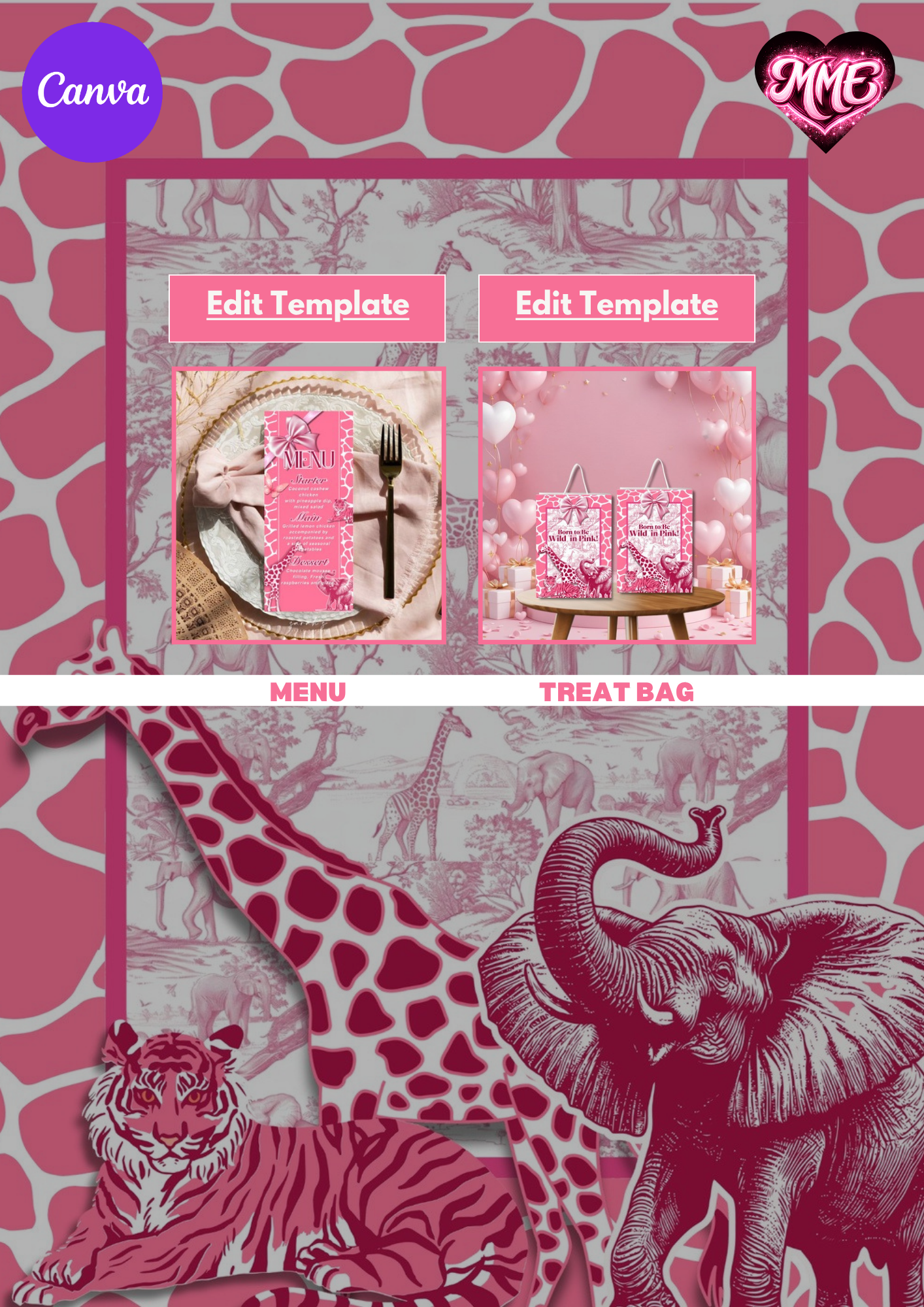 Born To Be Wild Baby Shower Canva Templates - Digital Download