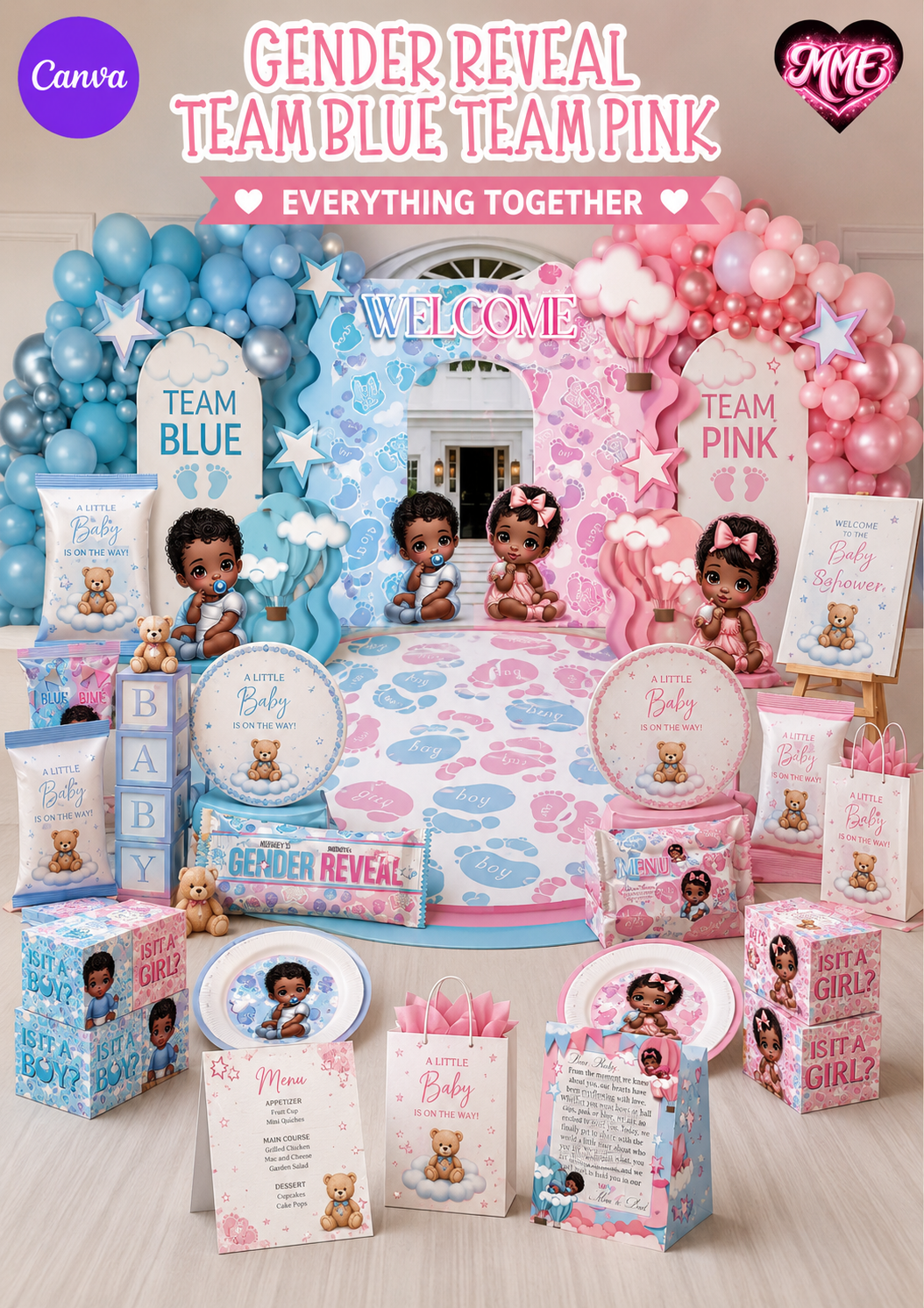 Team Boy /Team Girl Baby Shower Canva Templates – Digital Download | Minted Moments