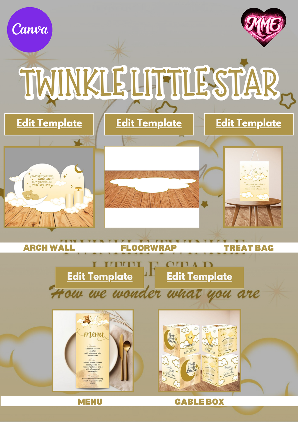 Twinkle Little Star Baby Shower Canva Templates - Digital Downloads| Minted Moments
