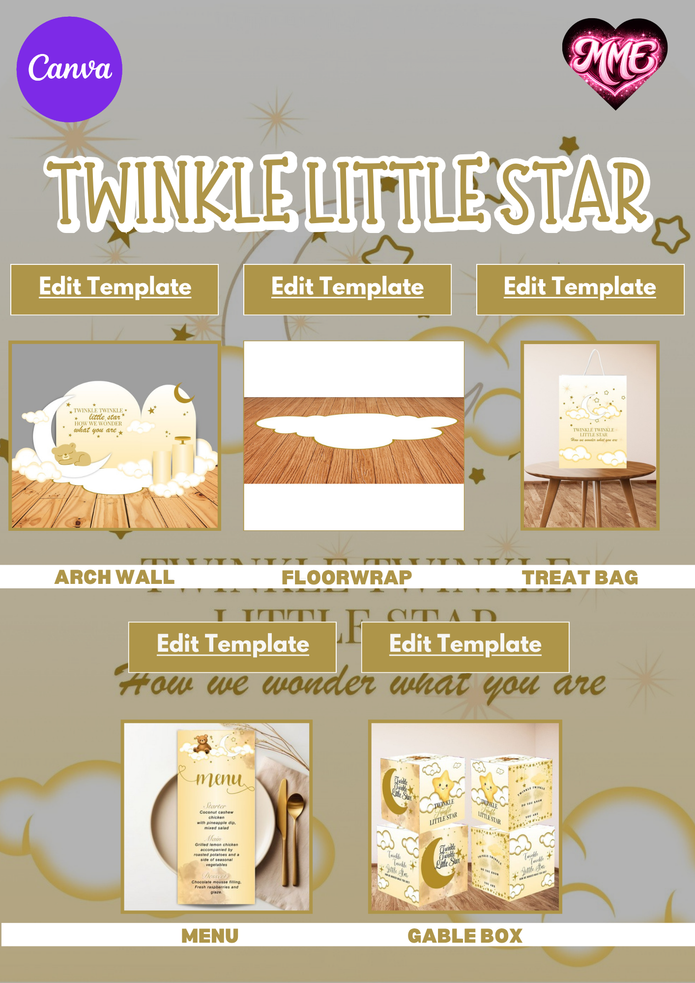 Twinkle Little Star Baby Shower Canva Templates - Digital Downloads| Minted Moments