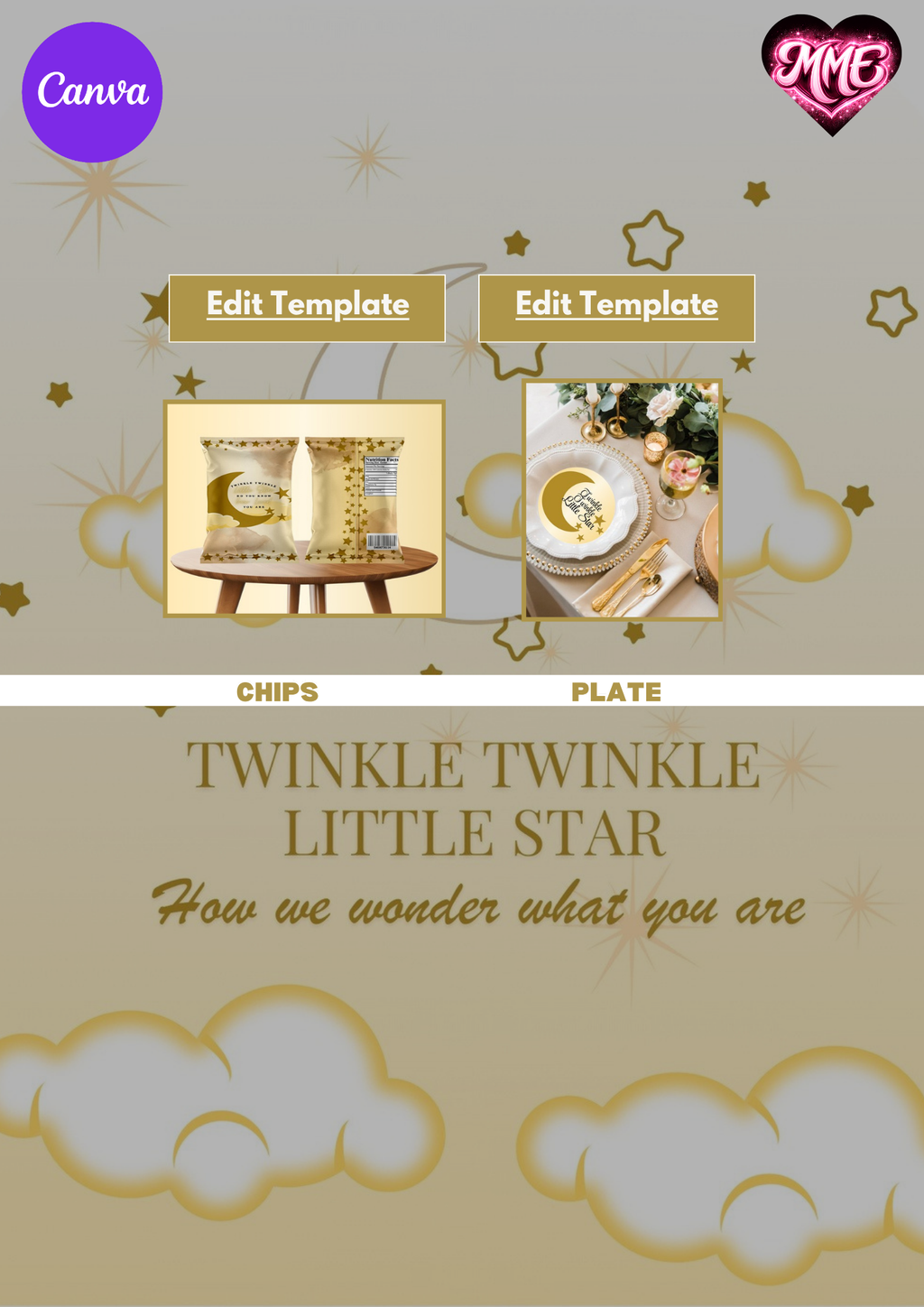 Twinkle Little Star Baby Shower Canva Templates - Digital Downloads| Minted Moments