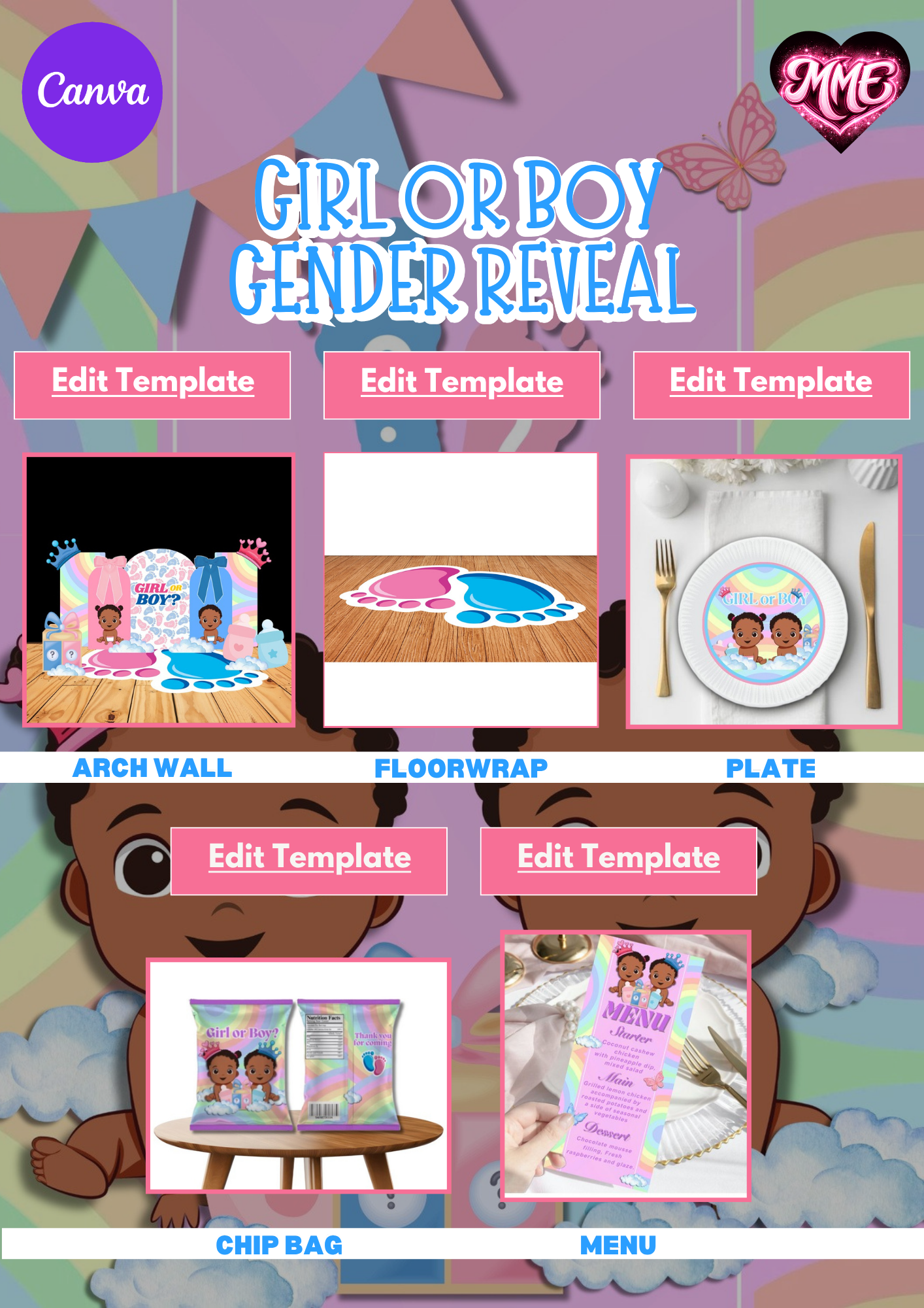 Gender Reveal Baby Shower Canva Templates - Digital Download | Minted Moments