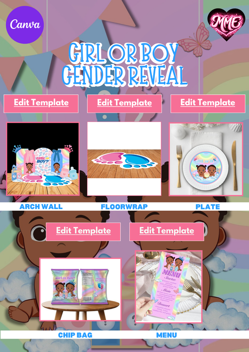 Gender Reveal Baby Shower Canva Templates - Digital Download | Minted Moments