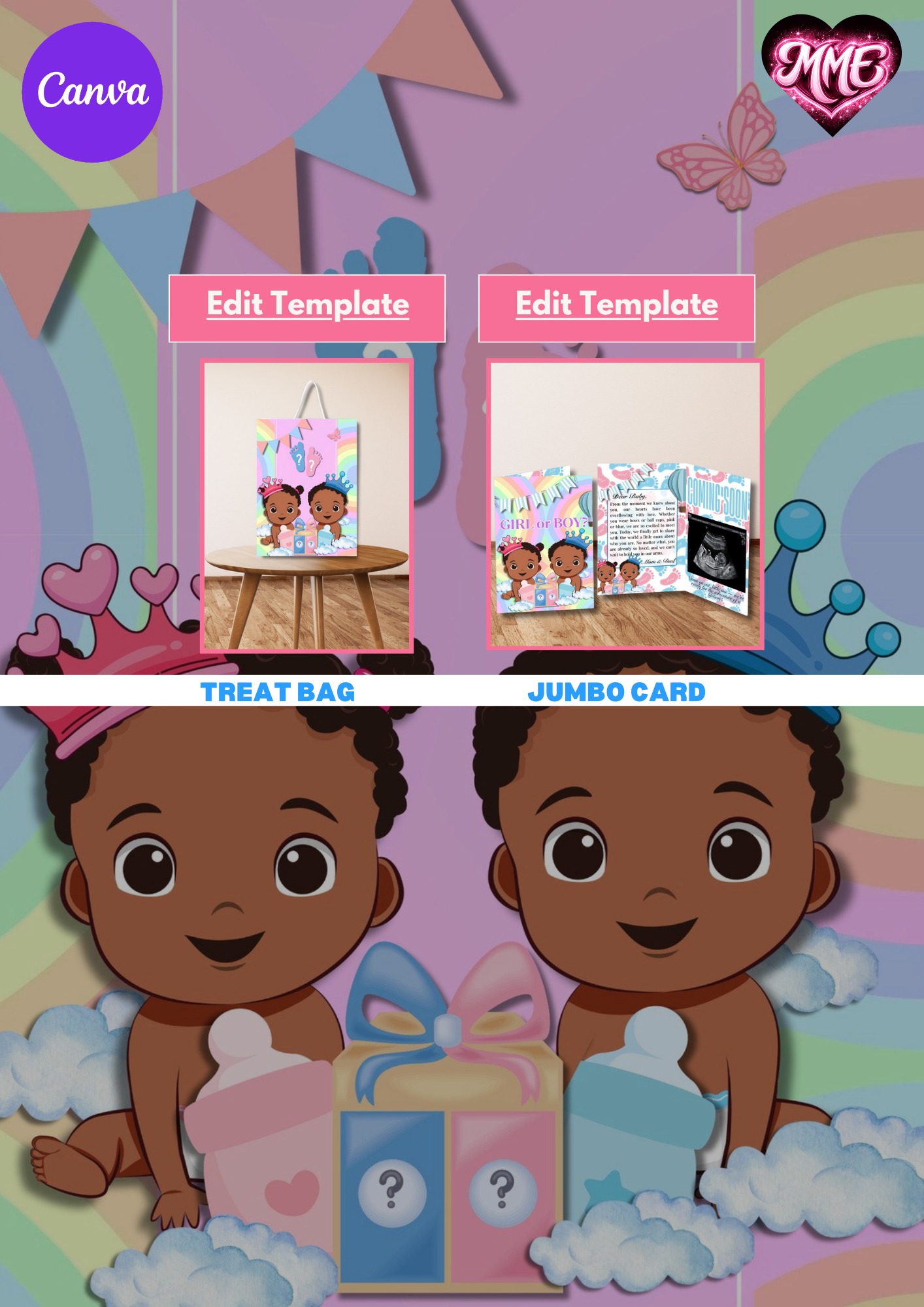 Gender Reveal Baby Shower Canva Templates - Digital Download | Minted Moments