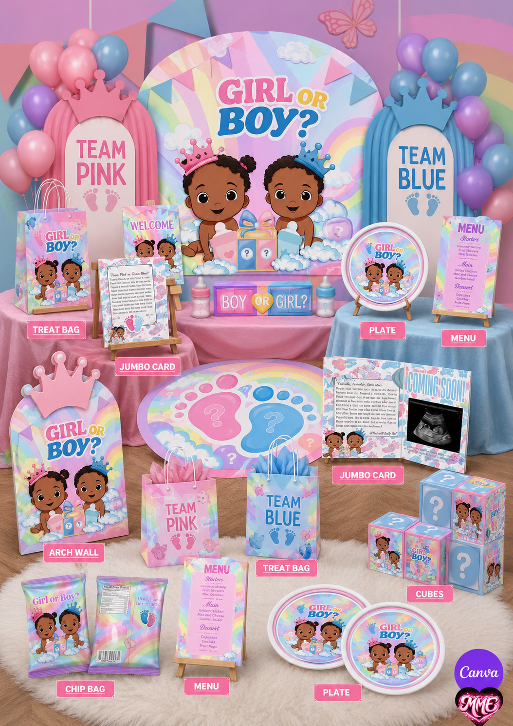 Gender Reveal Baby Shower Canva Templates - Digital Download | Minted Moments