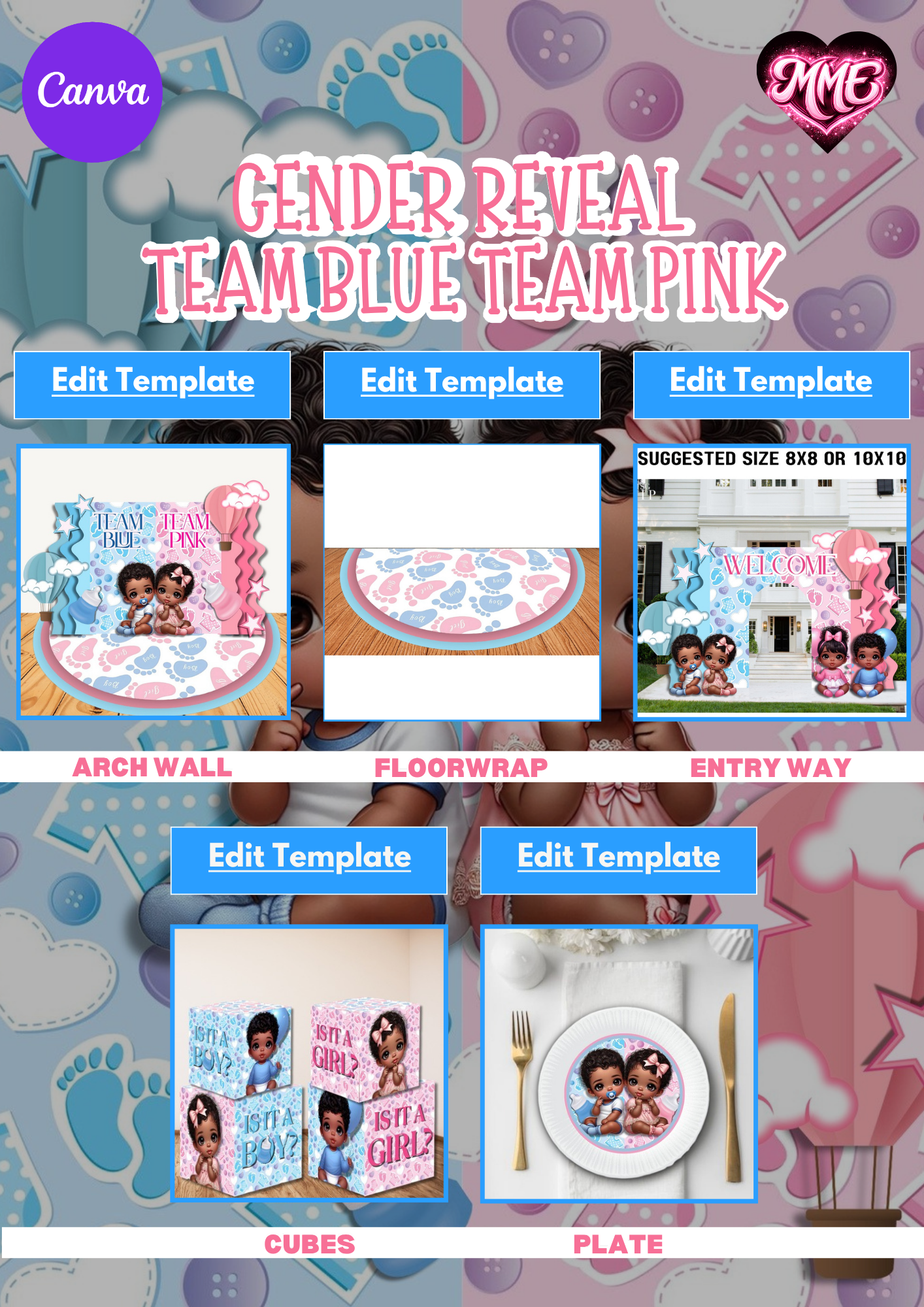 Team Boy /Team Girl Baby Shower Canva Templates – Digital Download | Minted Moments